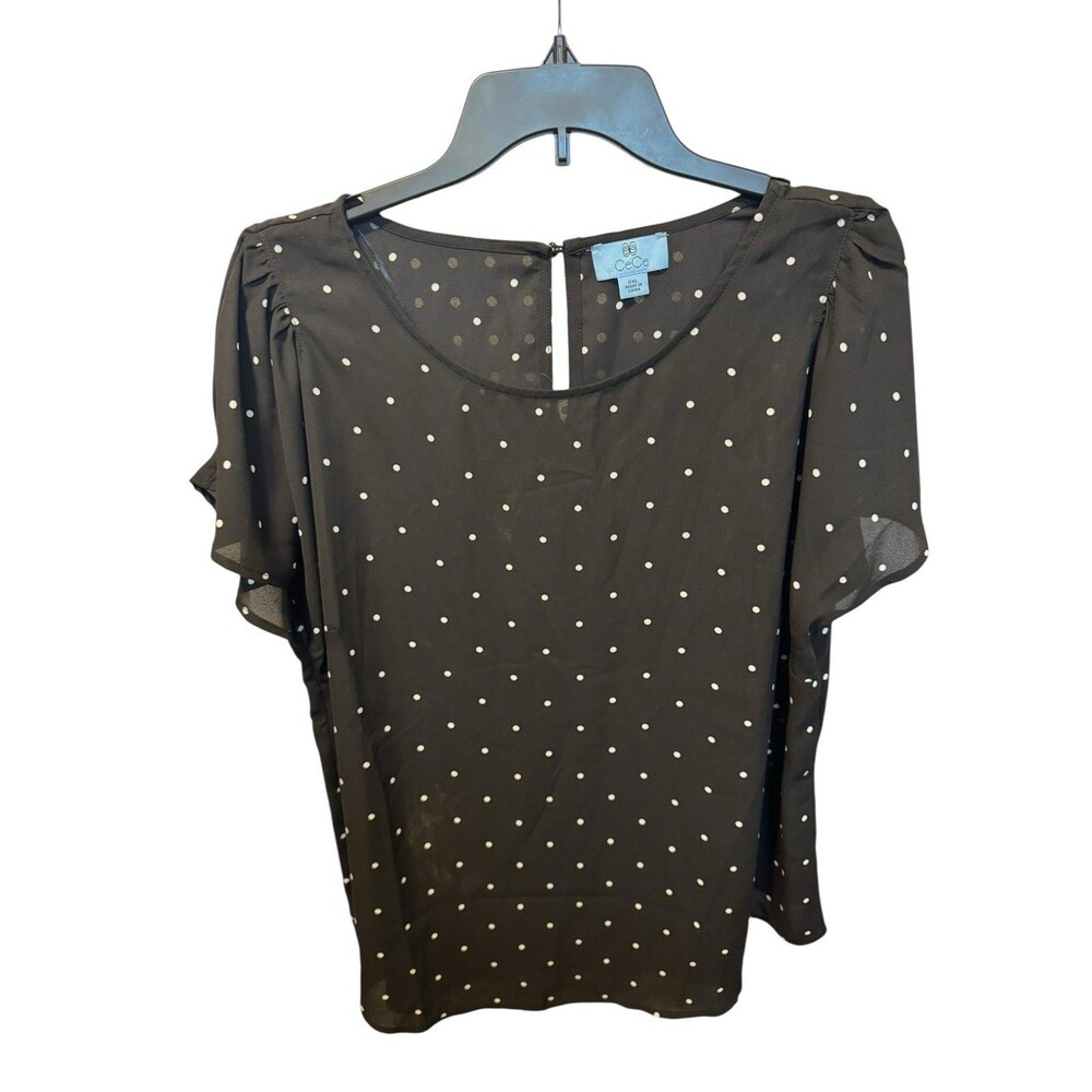 CeCe Short Sleeve Blouse Shirt Top Black White Polka Dot Womens Size XXL EUC